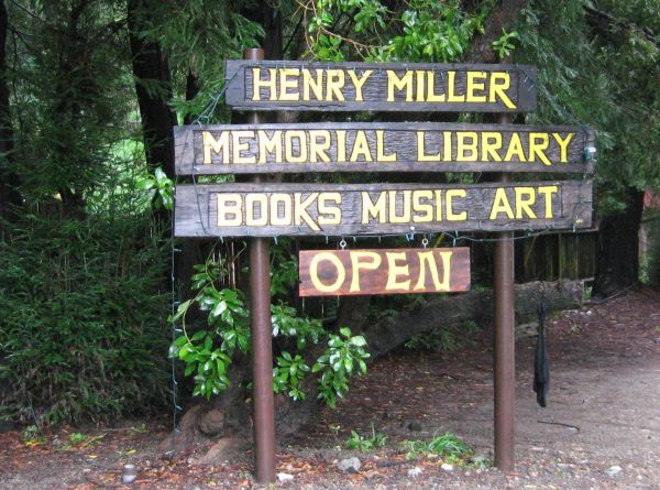 Henry Miller Memorial Library sign