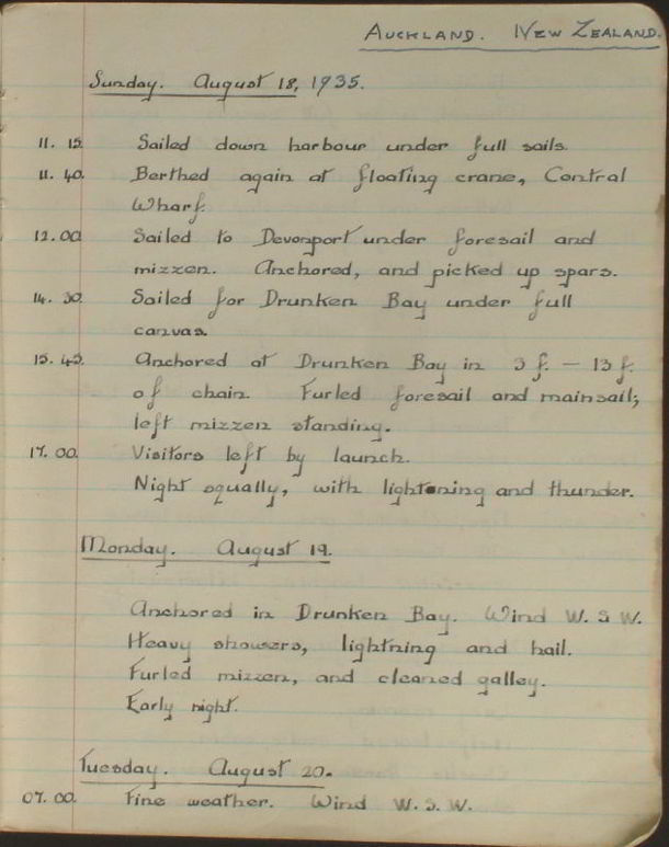 Te Rapunga - page from ship log