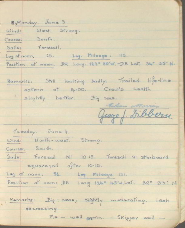 Te Rapunga - page from ship log