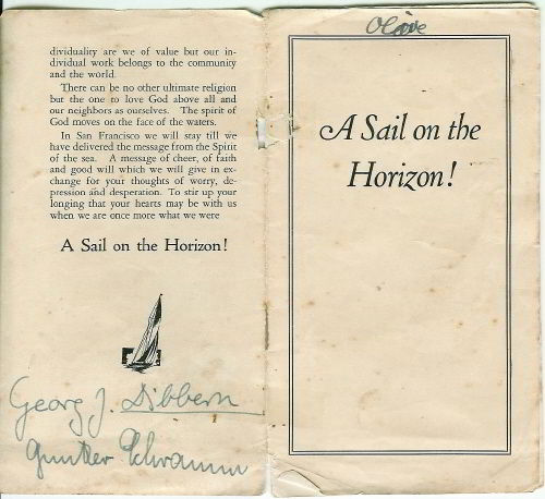 A Sail on the Horizon! front and back cover signed